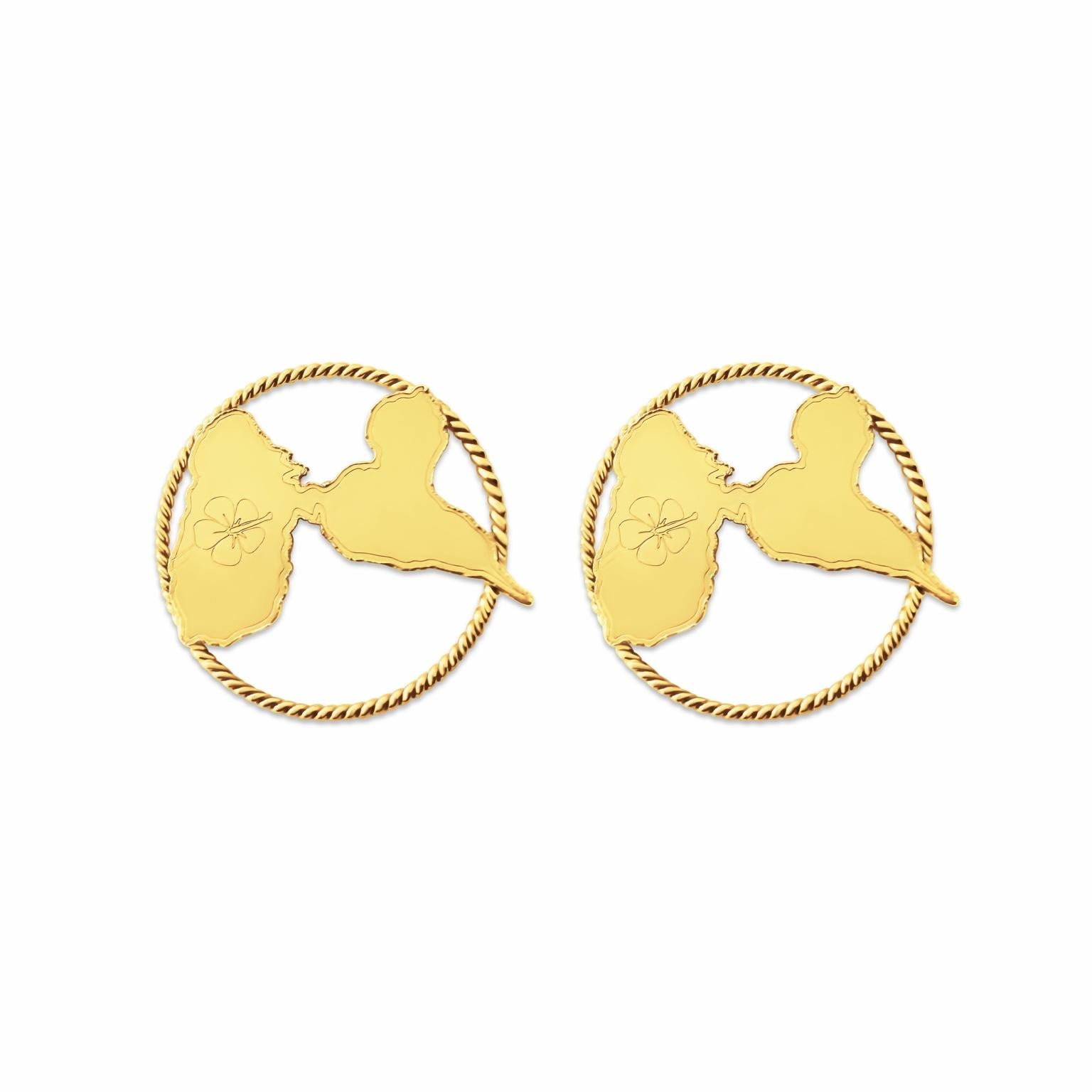 BOUCLES D'OREILLES CARTE DE LA GUADELOUPE - OR 18 CARATS