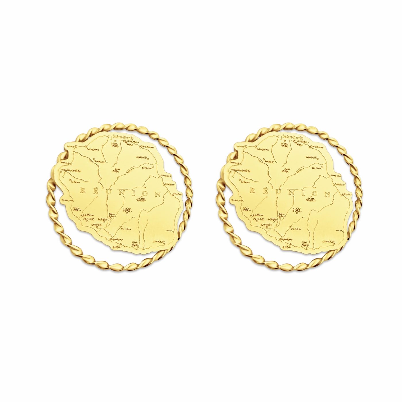 BOUCLES D'OREILLES CARTE DE LA RÉUNION- OR 18 CARATS