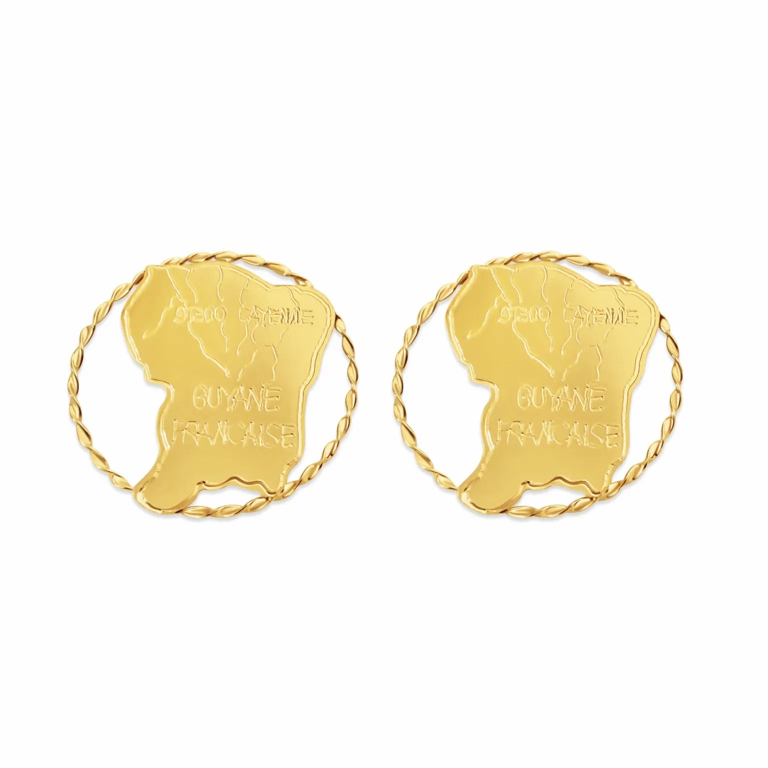 BOUCLES D'OREILLES CARTE DE LA GUYANE - OR 18 CARATS